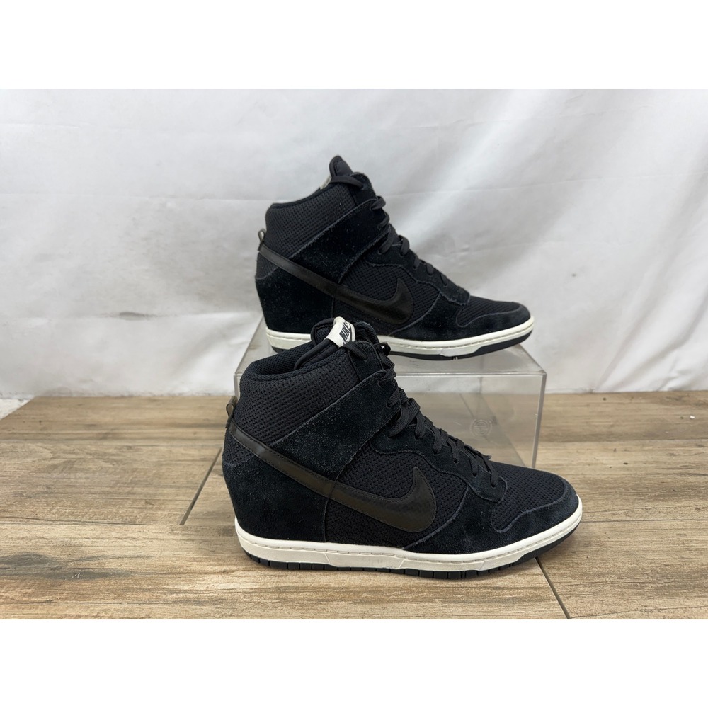 Nike Dunk Sky High Mesh Black Suede Wedge Sneakers 644877-001 Womens 11
